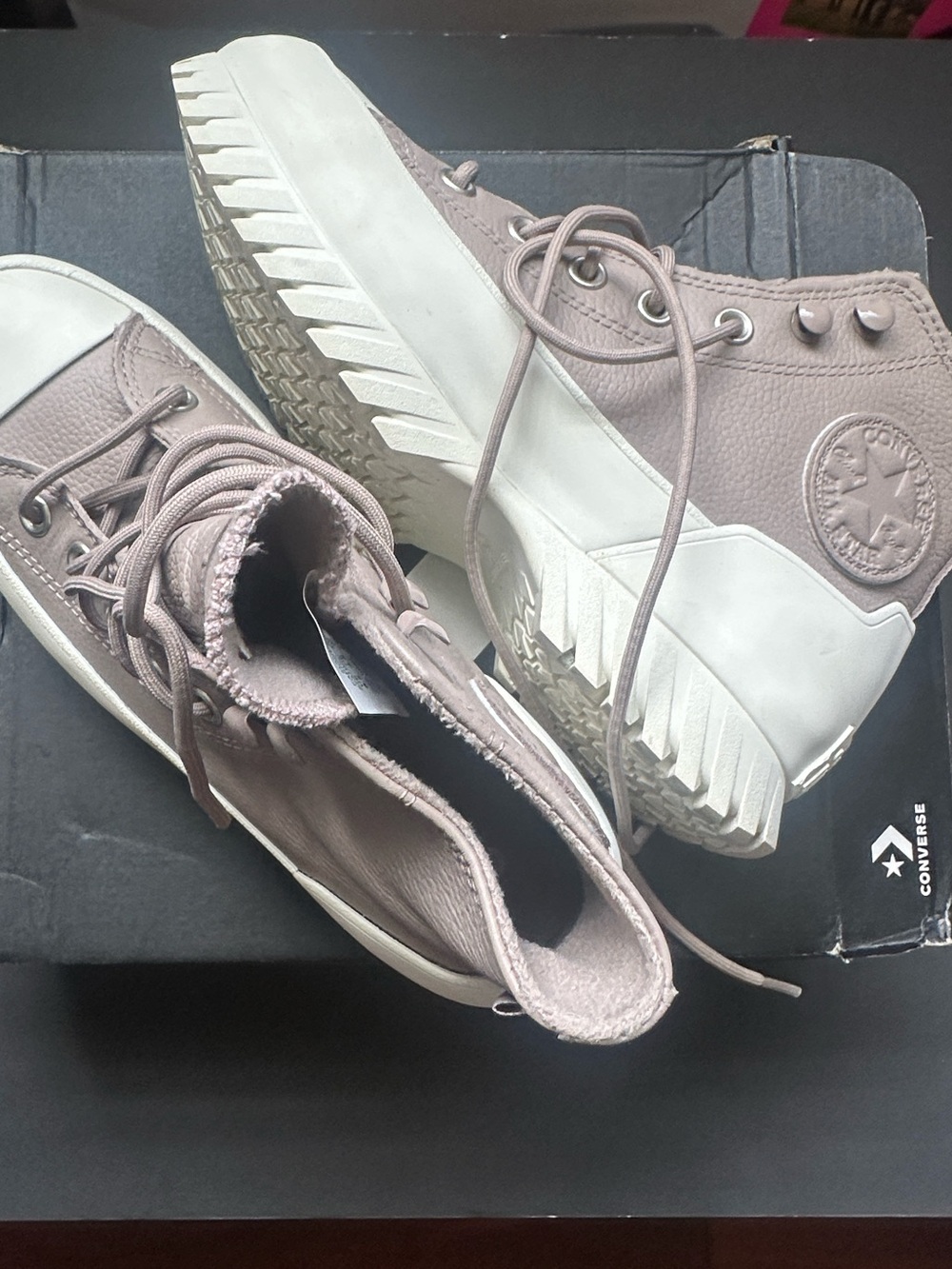 Leather Converse Women's 6.5 Platform chunky High Top Sneakers in Hummus